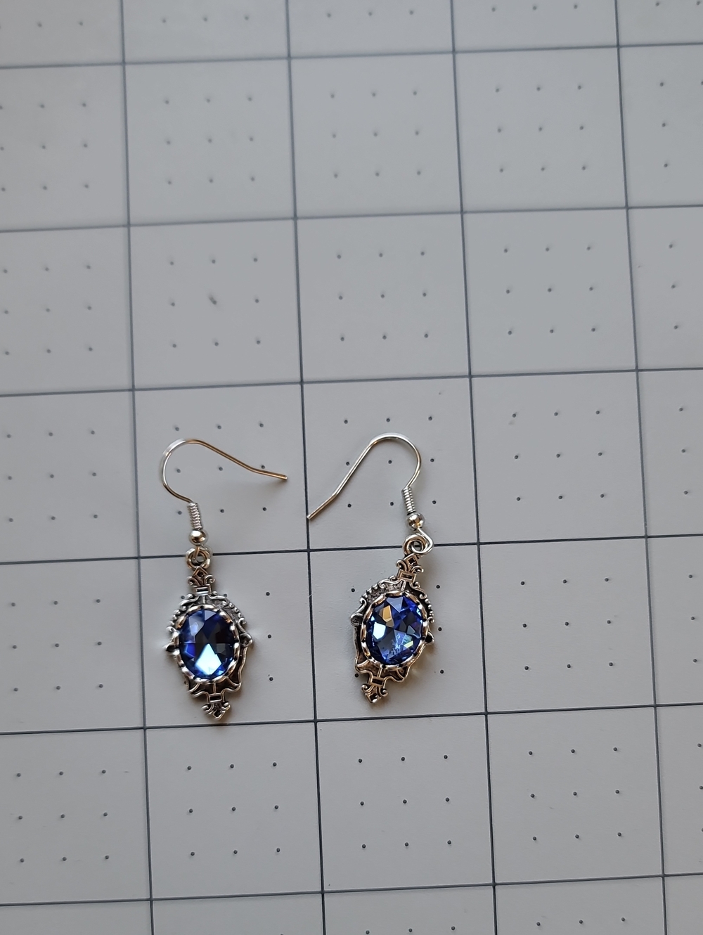 Silver-Tone Royal Blue Crystal Drop Earrings - Unbranded